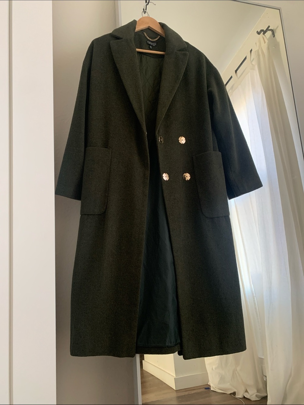 Topshop Olive Green Wool Blend Pea Coat